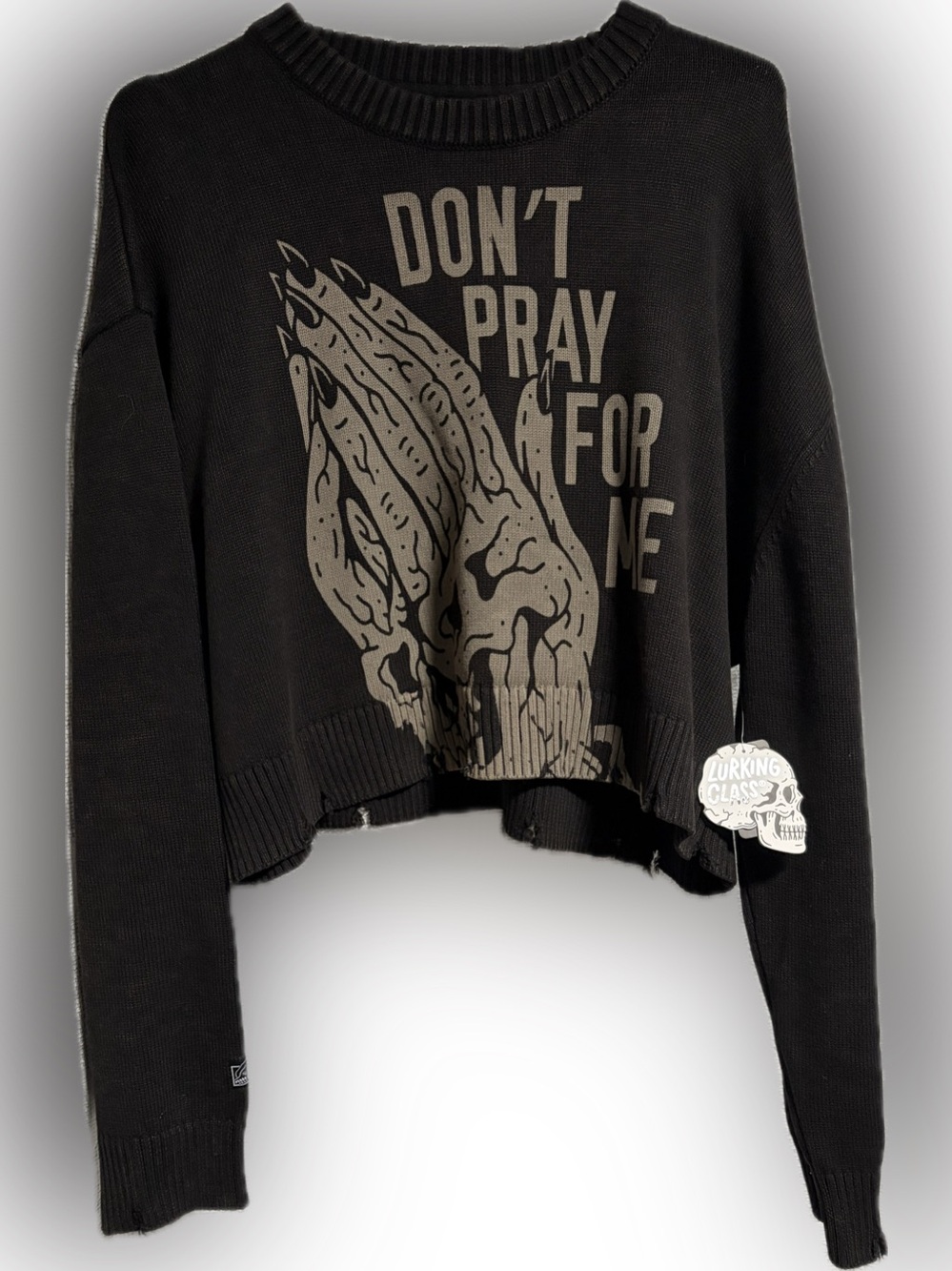 Lurking Class by Sketchy Tank Don't Pray For Me Black Crop Sweater